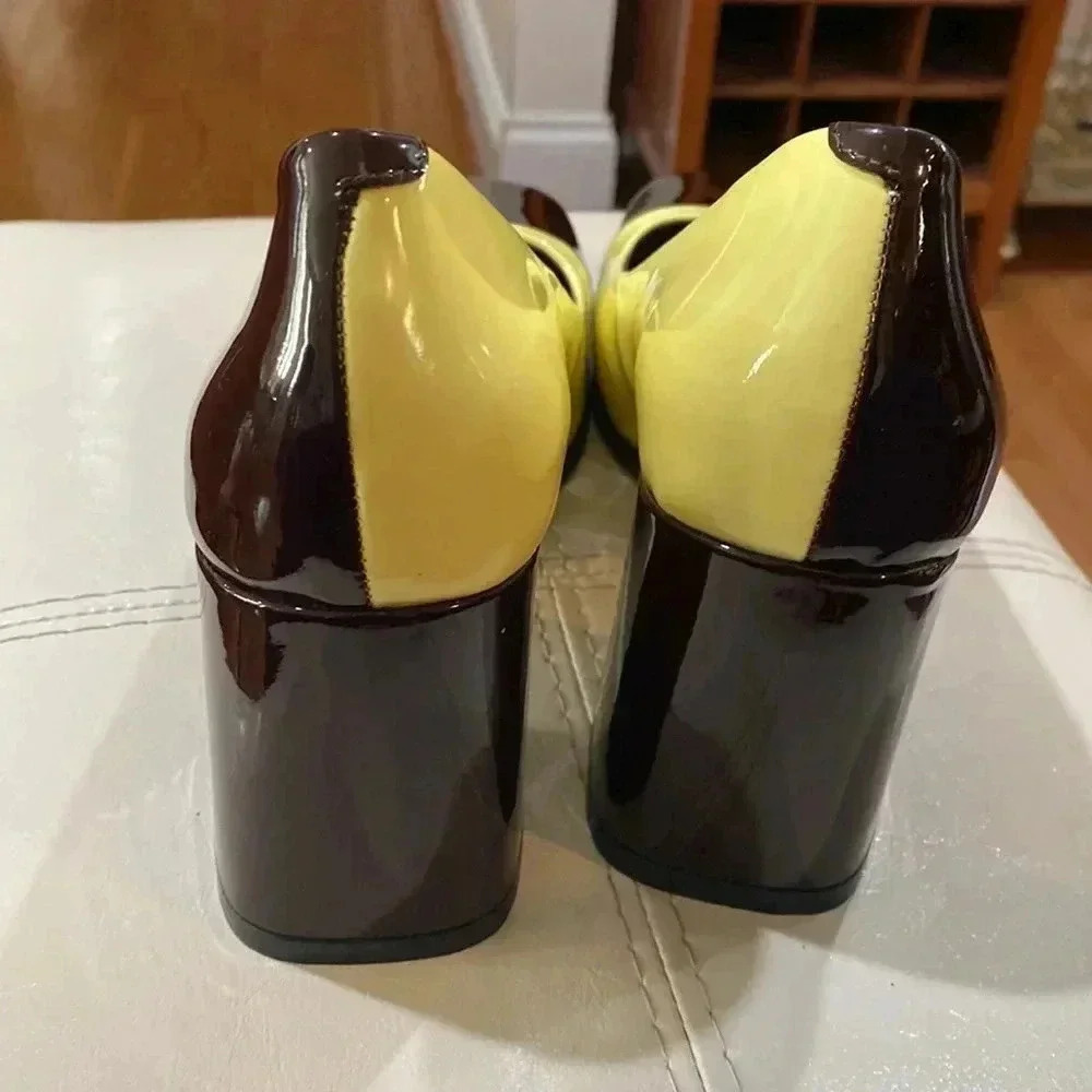 Jeffrey Campbell Brown and Yellow Patent Leather Block Heel Pumps - Picture 8 of 8